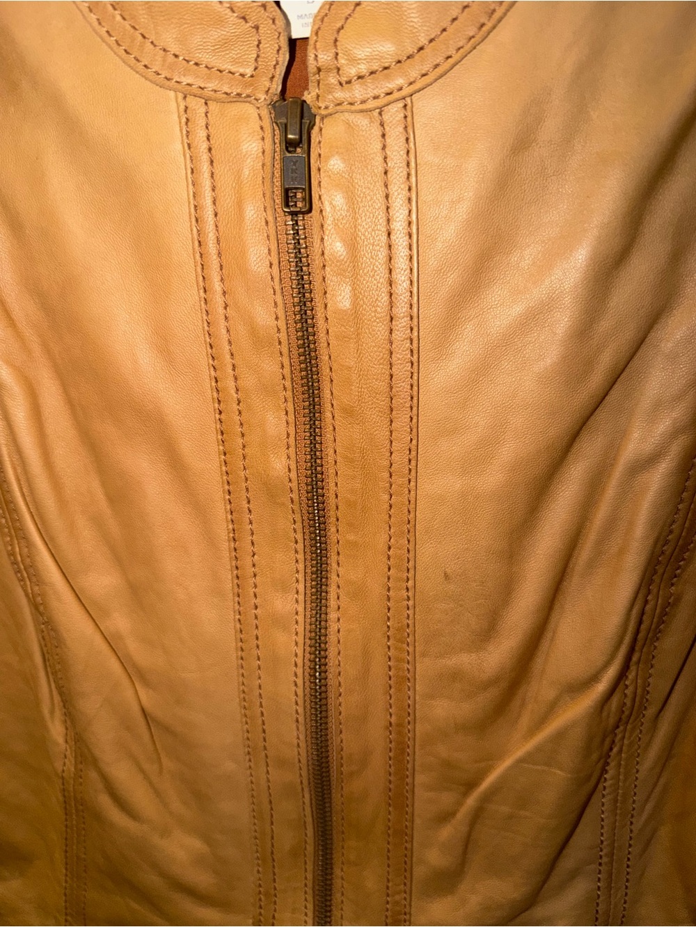Hinge (Nordstrom) Tan Leather Jacket with Ruffle Detail Small - Picture 5 of 7